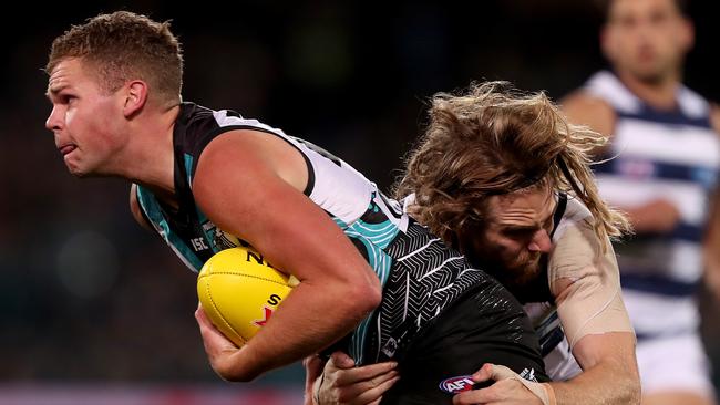 Port Adelaide’s midfield gains a new dimension with the “seamless” move of young defender Dan Houston to the Power engine room. Picture: James Elsby