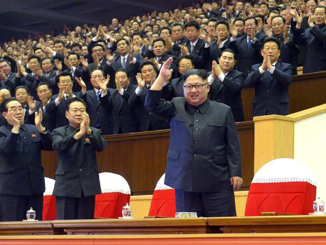 North Korean leader Kim Jong-un attending an art performance. Picture: KCNA/AFP