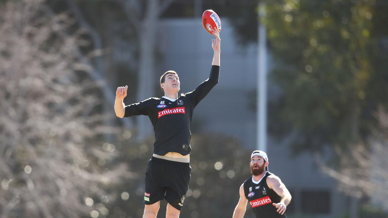 Mason Cox at Collingwood training on Thursday. Photo: Scott Barbour/Getty Images