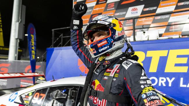 Shane van Gisbergen celebrates his remarkable victory, which has him on the brink of winning another Supercars title. Picture: Getty Images