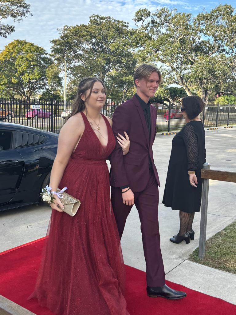 Lucas Davies and Ella Naumann arrive at the Maryborough State High School formal.