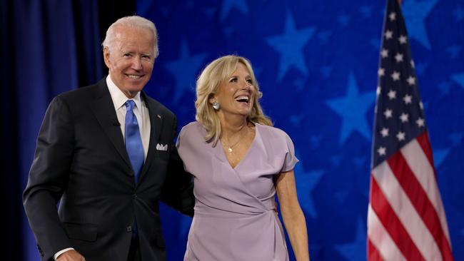 Democratic presidential nominee Joe Biden, with his wife Jill, did not come out of his party convention as strong as he had hoped. Picture: Win McNamee/Getty Images