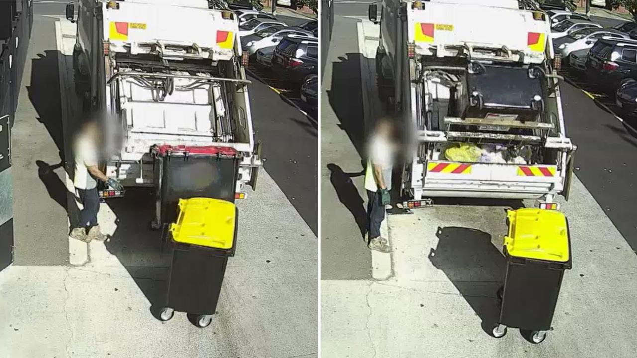 First the contents of the red-lidded general waste bin are unloaded. Picture: Supplied / ABC.