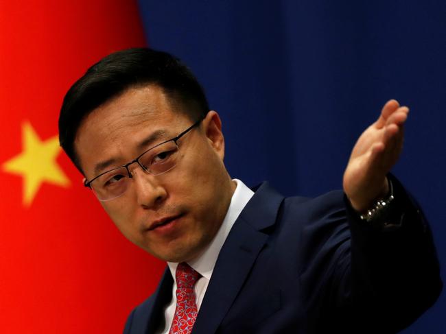 Chinese Foreign Ministry spokesman Zhao Lijian attends a news conference in Beijing, China April 8, 2020. REUTERS/Carlos Garcia Rawlins