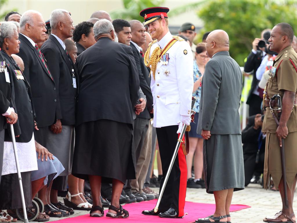 The Duke of Sussex Prince Harry visits the National War Memorial in Suva on day two of the tour of Fiji. Picture: Nathan Edwards.