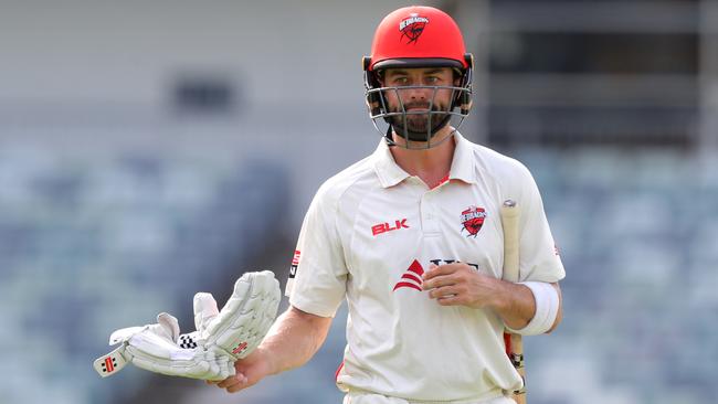 Callum Ferguson leaves the field after being dismissed by Hilton Cartwright of Western Australia during another frustrating Redbacks Sheffield Shield season. Picture: AAP Image/Richard Wainwright