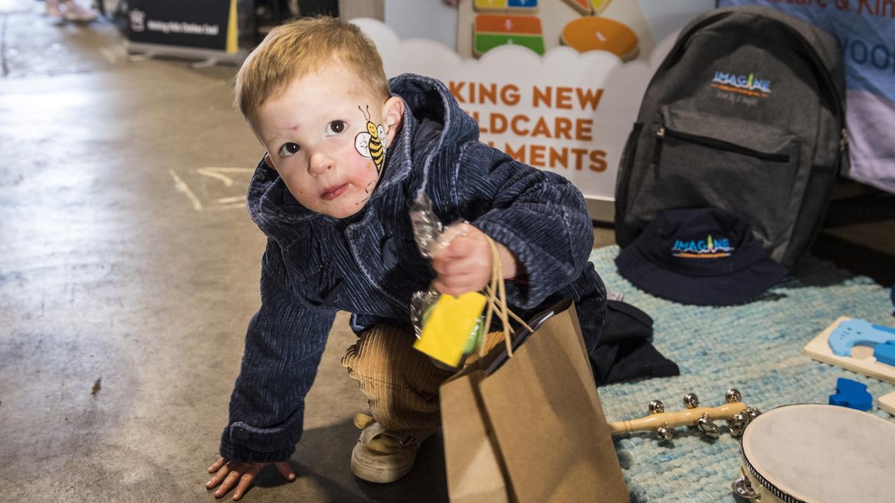 HAVING FUN: Euan Baxter checks out the Imagine Childcare and Kindergarten stall at the Mums and Bubs Expo at the Mills Precint. Picture: Kevin Farmer