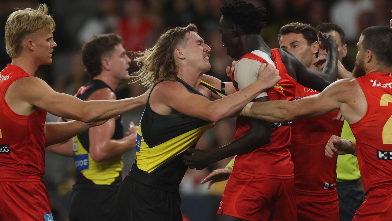 Andrew tussles with the Tigers. Picture: Getty Images
