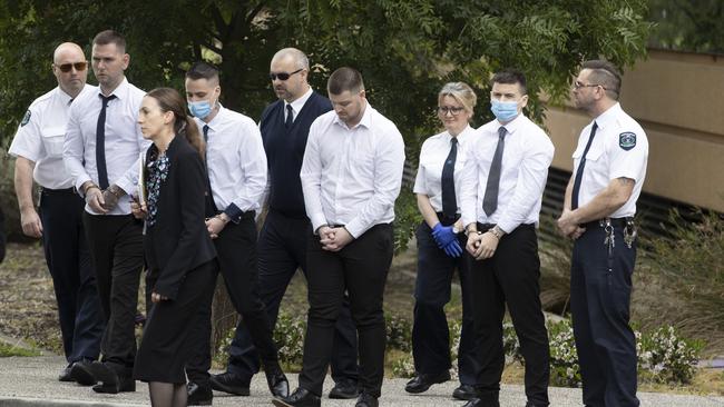 Accused Thomas Nichols, Thomas Pinnington, Jeremy Dale Sandell and Kain Mazomenos at Adelaide High School for the Victor Codea murder trial. Picture: NCA NewsWire/ No Byline