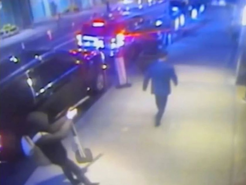 Chilling video shows the gunman approach Mr Thompson from behind before shooting him. Picture: NY Post