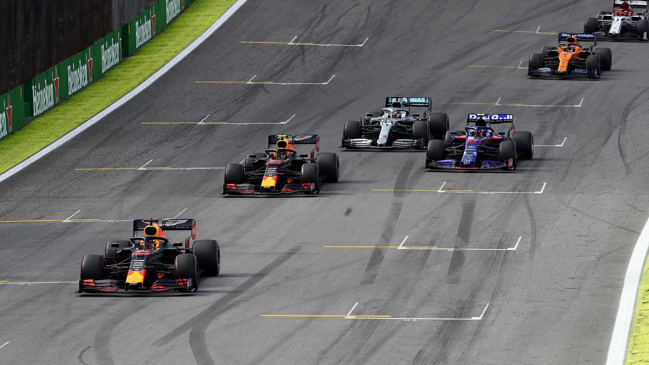 Verstappen leads the second restart. Picture: Mark Thompson