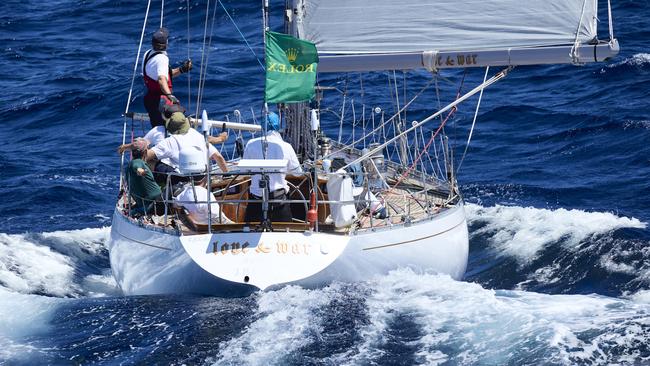 Love &amp; War, with Tasmanian Steve McCullum on the wheel, competing in the 2024 Rolex Sydney Hobart Yacht Race. Picture ROLEX Carlo Borlenghi