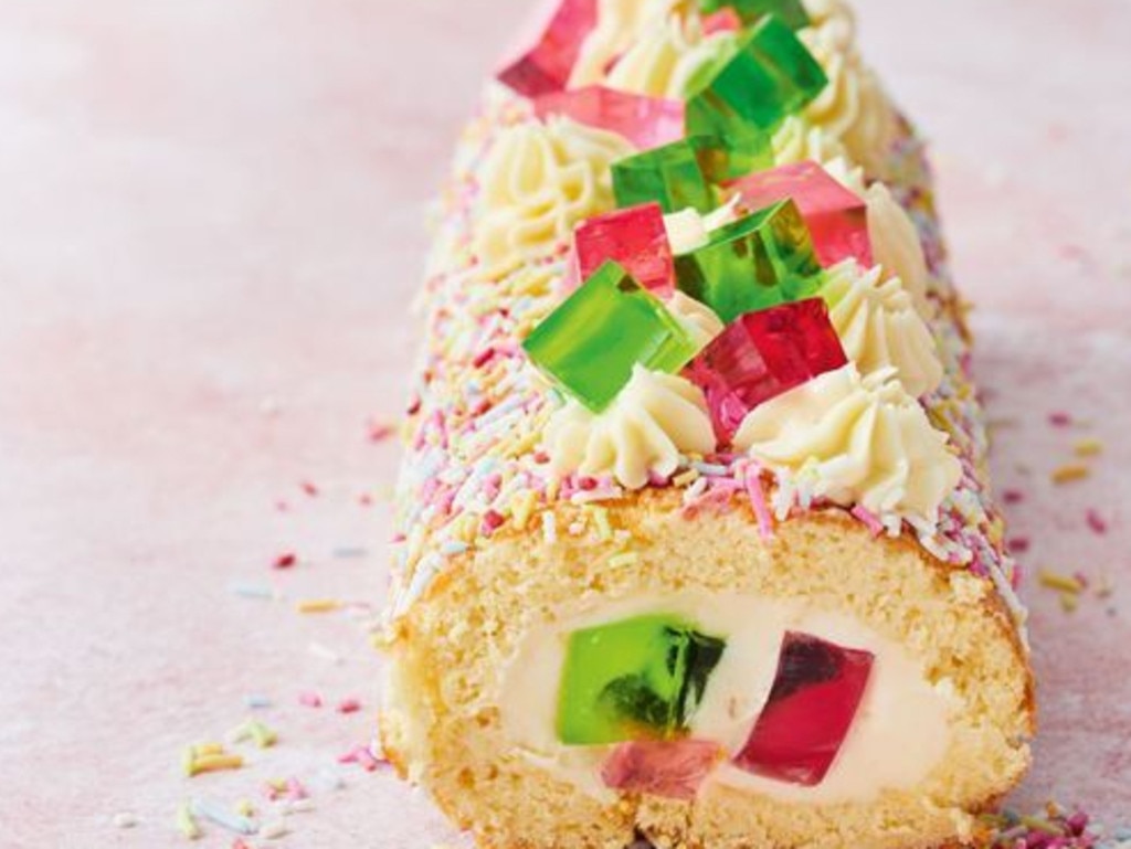 Fairy bread jelly cheesecake roll.