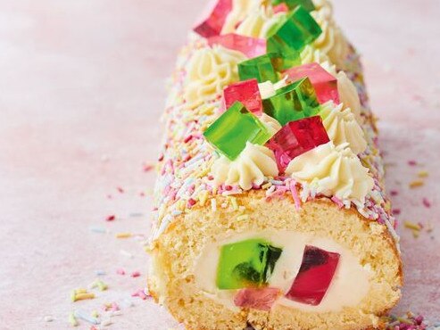 Fairy bread jelly cheesecake roll.