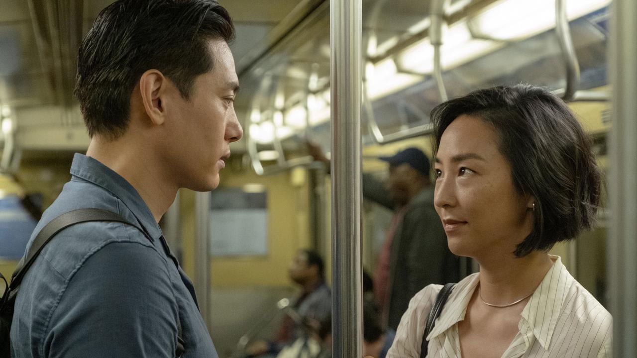 Teo Yoo and Greta Lee in a scene from the Korean film Past Lives.