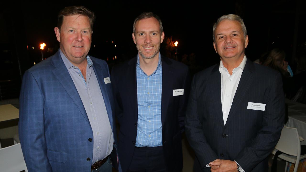 Dirk Long, Murray McCarthy and Andrew Brodie at the launch party for the Sunshine Coast Daily's new weekly paper. Picture: Tom Threadingham