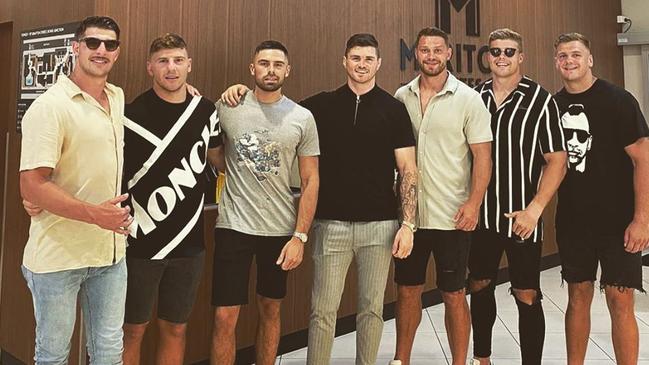 Canberra Raiders players, Curtis Scott, John Bateman, Sam Humphries, George Williams, Elliott Whitehead, Jack Murchie and Ryan Sutton before going to the Ivy. Picture: Instagram