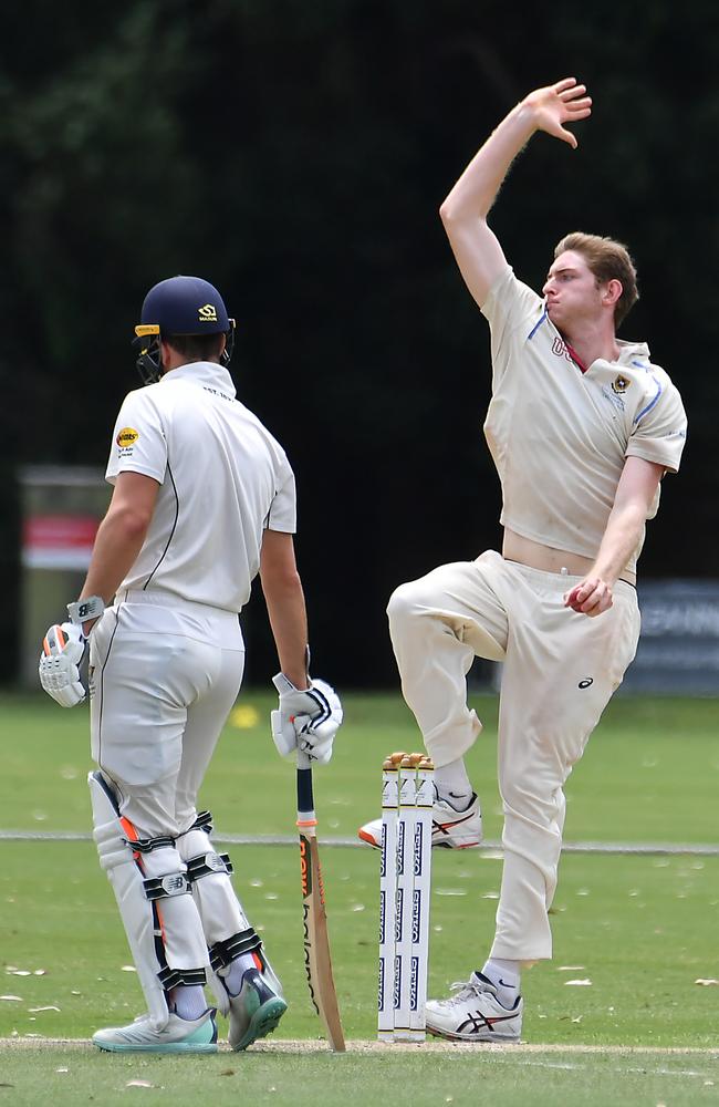 Uni bowler Matt Wilkins University versus Valley. Picture, John Gass