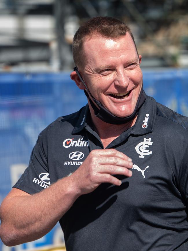 A smiling Voss after being unveiled as Carlton coach.