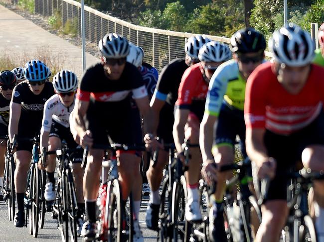 Cyclists and motorists get frustrated where the road narrows on Beach road Beaumaris / Mentone.  Cyclists protest against narrowing Beach Road.  Picture: Nicole Garmston.