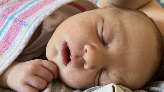 Hugh Leech sleeping without his tube a few days after he was born. Picture: Supplied by family