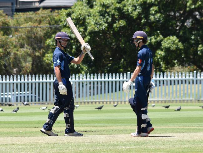 (L-R) Manly’s Lachlan Coy and Darcy Horstead during their partnership in R1. Picture: Sean Teuma