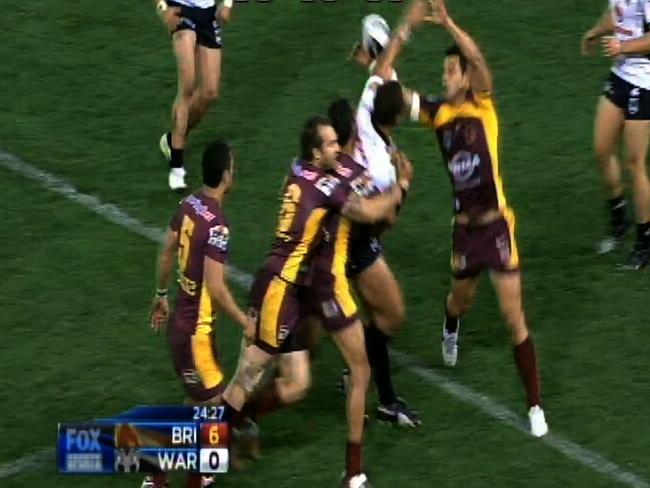 One of Manu Vatuvei's five handling errors against the Broncos in the 2011 qualifying final.