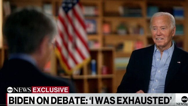 Speaking to Good Morning America co-anchor George Stephanopoulos, Joe Biden said he performed poorly in the presidential debate because he was ‘feeling terrible’ and had ‘a really bad cold’. Picture: ABC