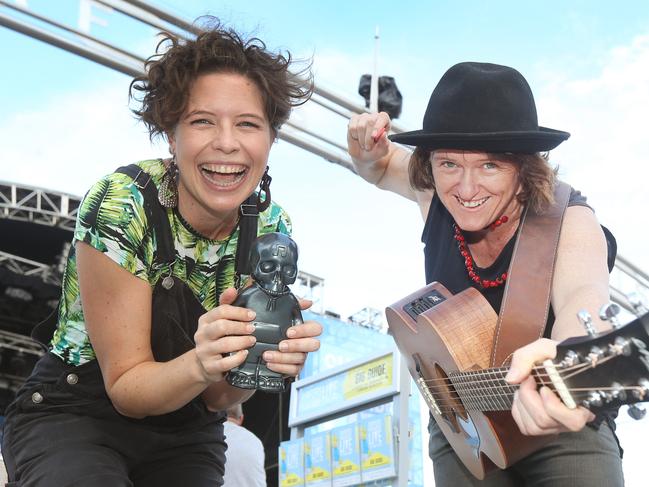 Pic of a band in Surfers to preview Surfers Paradise Live... Leesa Gentz and Julz Parker of the Hussy Hicks an award winning Gold Coast Band .Picture Mike Batterham