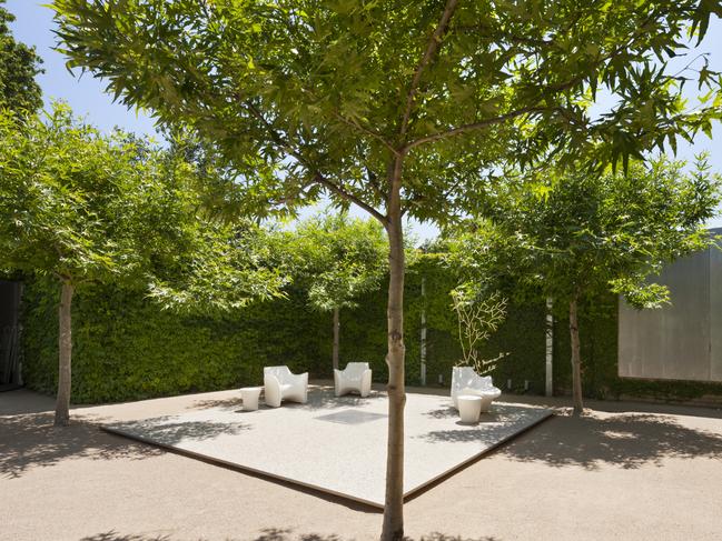 The “floating” platform under pleached plane trees. Picture: Michael Cowled and Diana Snape