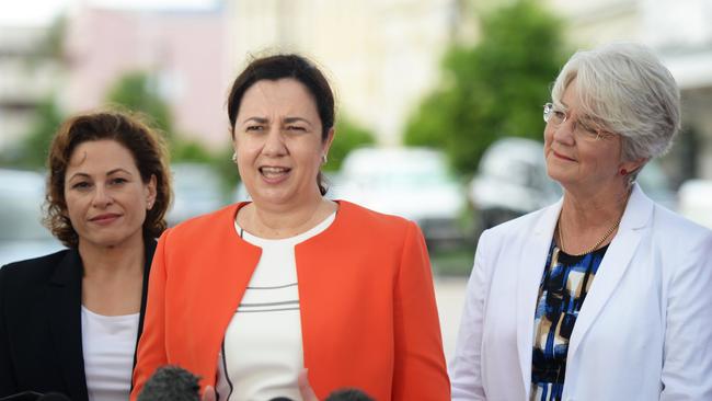 Deputy Premier Jackie Trad, Premier Annastacia Palaszczuk and Rockhampton Mayor Margaret Strelow, who is now running as an independent.