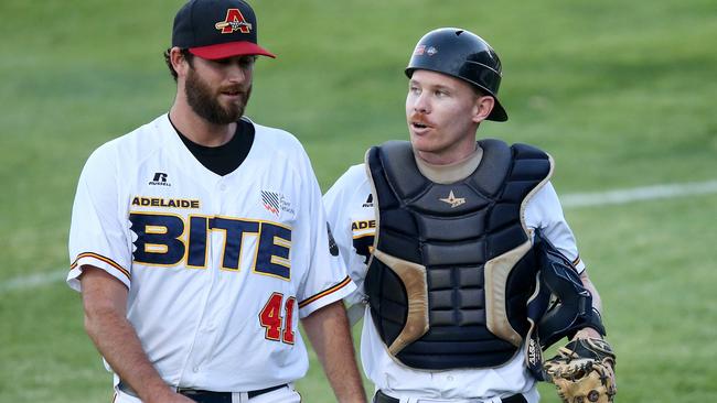 Chris Adamson (right) in action playing for Adelaide Bite in 2015. Picture: Sarah Reed.