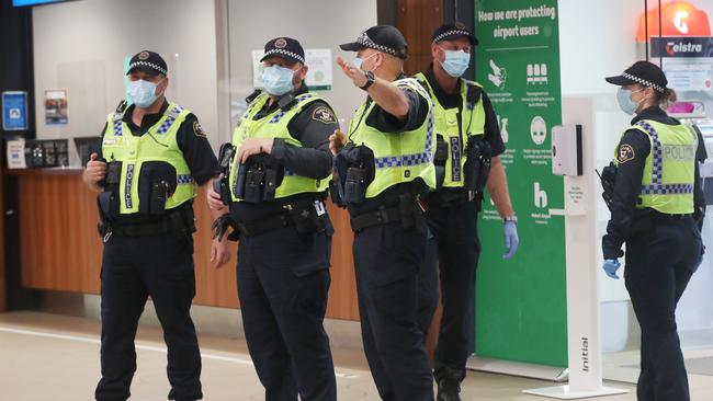 Arrivals to Hobart screened at Hobart Airport after Tasmania closed it's border with Victoria. Picture: Nikki Davis-Jones