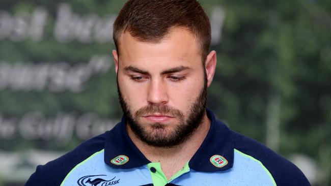 Wade Graham at Coffs Harbour airport after arriving with the NSW Blues Origin team. Picture: Gregg Porteous