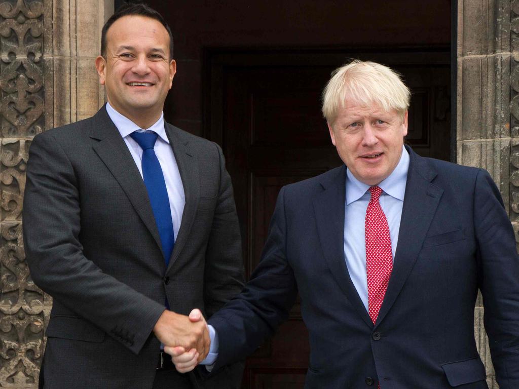 Ireland's Taoiseach, prime minister, Leo Varadkar, and Britain's Prime Minister Boris Johnson near Birkenhead, England on October 10, 2019, as they meet for Brexit talks. Pic: AFP