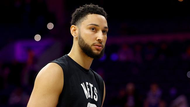 PHILADELPHIA, PENNSYLVANIA - MARCH 10: Ben Simmons #10 of the Brooklyn Nets warms up before the game against the Philadelphia 76ers at Wells Fargo Center on March 10, 2022 in Philadelphia, Pennsylvania. NOTE TO USER: User expressly acknowledges and agrees that, by downloading and or using this photograph, User is consenting to the terms and conditions of the Getty Images License Agreement.   Elsa/Getty Images/AFP == FOR NEWSPAPERS, INTERNET, TELCOS & TELEVISION USE ONLY ==