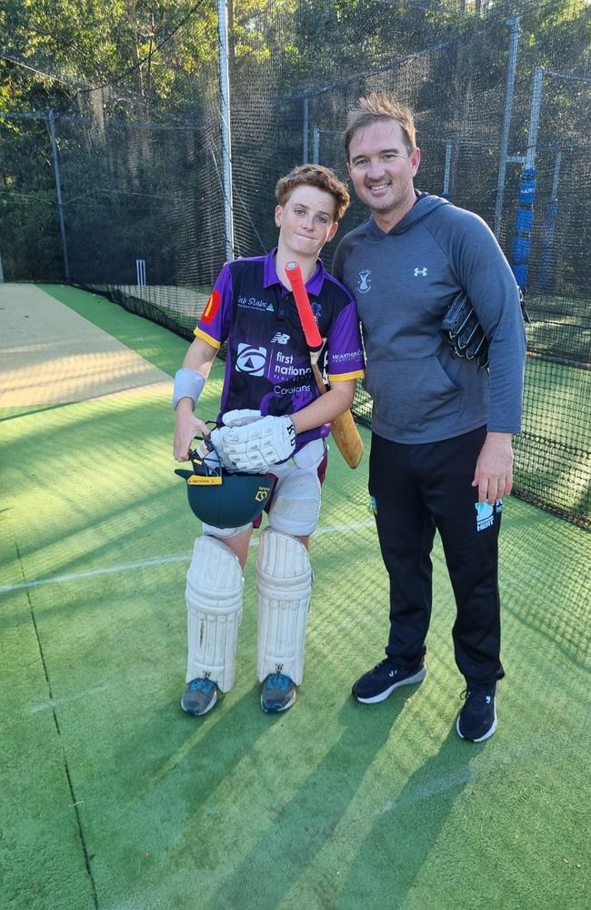 Joshua Pope and Nathan Hauritz at Valleys District Cricket Club.
