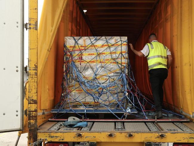 15/02/2021: The first shipment of Pfizer Covid-19 vaccine arrive in Sydney,  Australia. PIC: Adam Taylor / PMO