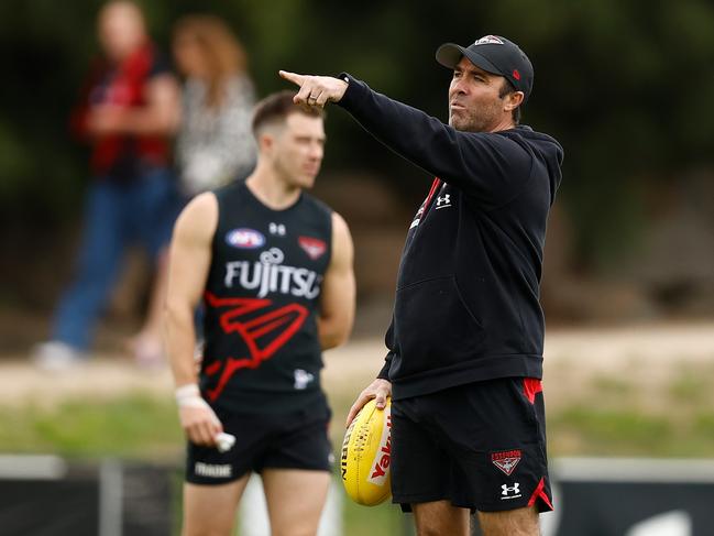 Brad Scott on the training track with the Bombers in the 2024 pre-season. Picture: Michael Willson/AFL Photos via Getty Images.