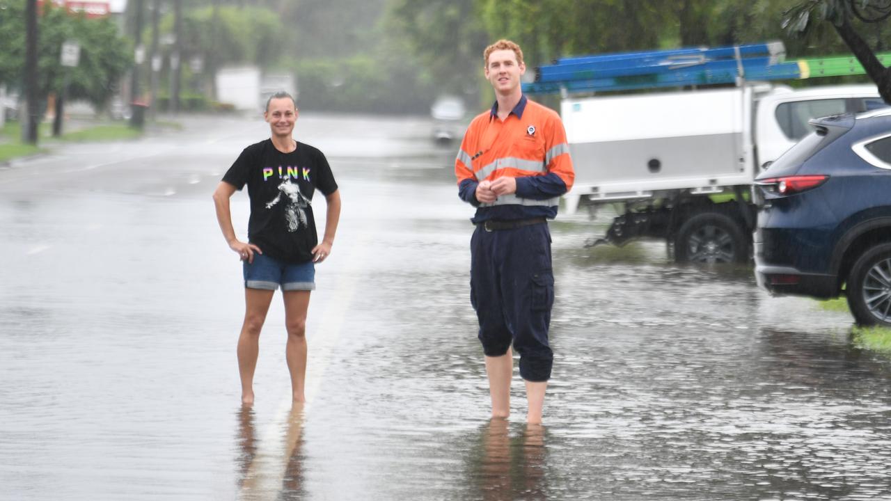 Parts of Palmerston Street flooded after heavy early rain on Thursday morning, February 6. Picture: Evan Morgan