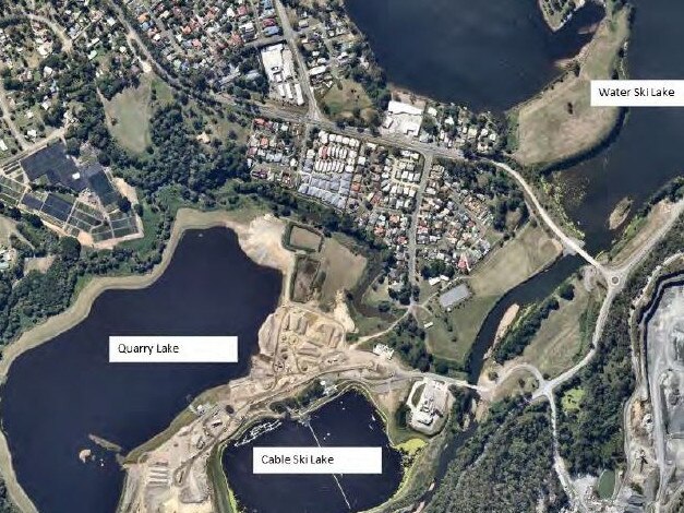 Aerial around the John Muntz Bridge at the Coomera River.