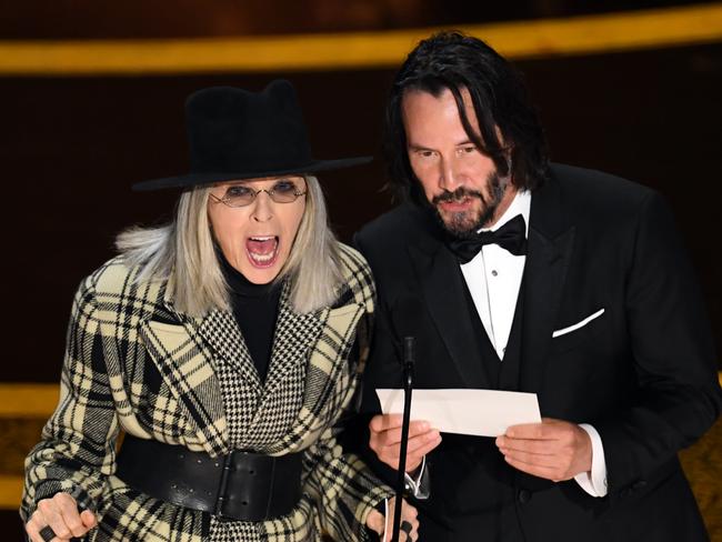 Something’s Gotta Give co-stars Diane Keaton and Keanu Reeves reunited to present an award. Picture: Getty Images