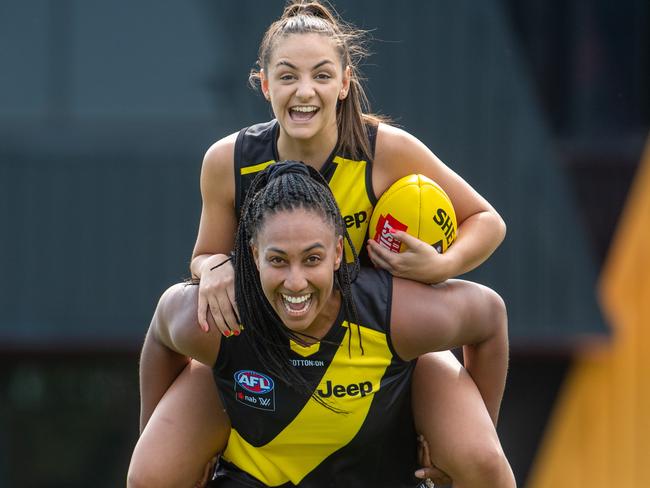 AFLW Liftour Cover.Richmond's Sabrina Frederick & Monique Conti - "the tall and the short of it at the Tigers".Picture Jay Town