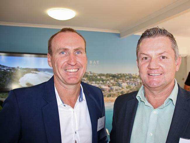 Damien Michael and Chris Pace of McGrath Estate Agents celebrate the launch of the luxury First Bay Coolum development.