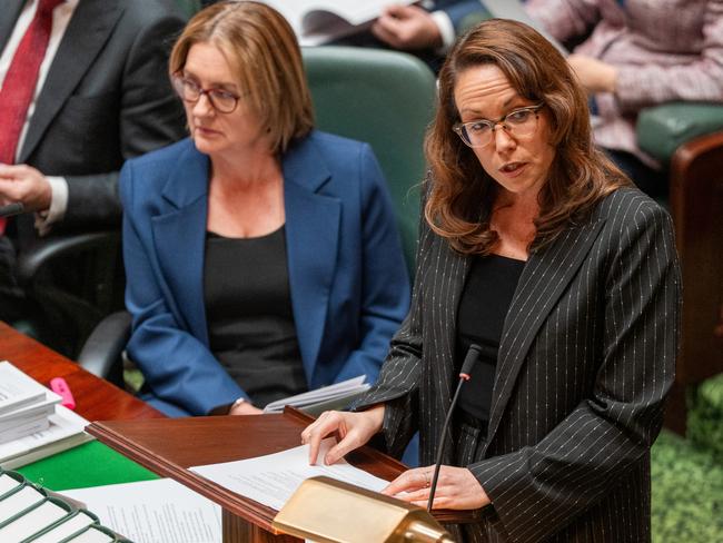 MELBOURNE, AUSTRALIA - MAY 20: Victorian Treasurer Jaclyn Symes delivers her budget speech in Victorian Parliament on May 20, 2025 in Melbourne, Australia. Victoria's 2025Ã¢â¬â26 state budget was delivered today, with Treasurer Jaclyn Symes pledging there will be no new taxes introduced this year. The budget is expected to project a $600 million operating surplus, focus on easing cost-of-living pressures for families, and continue a more moderate approach to infrastructure spending amid ongoing efforts to stabilise state debt. (Photo by Asanka Ratnayake/Getty Images)