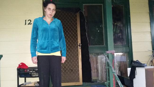 Addicted to ice, Billie Jo Wilkie was pictured in May last year outside her mother’s trashed house, but she has now given up the drug while serving time in prison. Picture: Candace Sutton