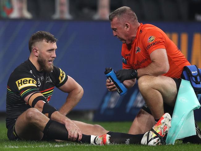 Kurt Capewell of the Panthers injured his knee early on in the round five match against the Eels. Picture: Mark Kolbe/Getty Images