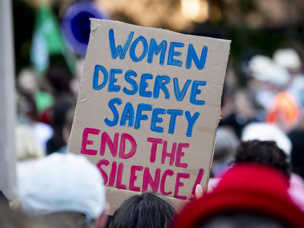 Thousands gathered at rallies to demand an end to predominantly male violence this year. Picture: NewsWire / Monique Harmer