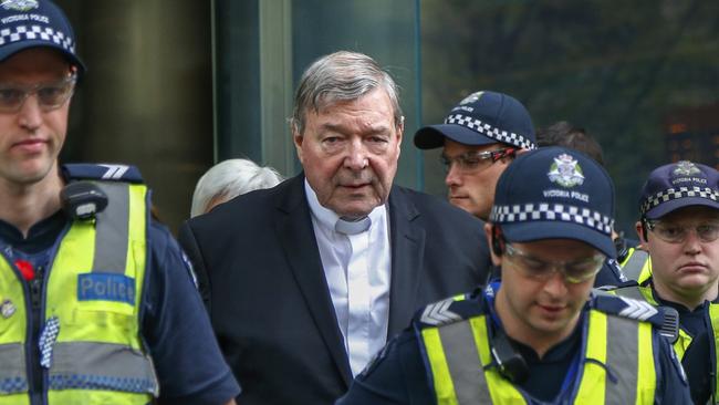 George Pell leaves court in May 2018. Picture: AP