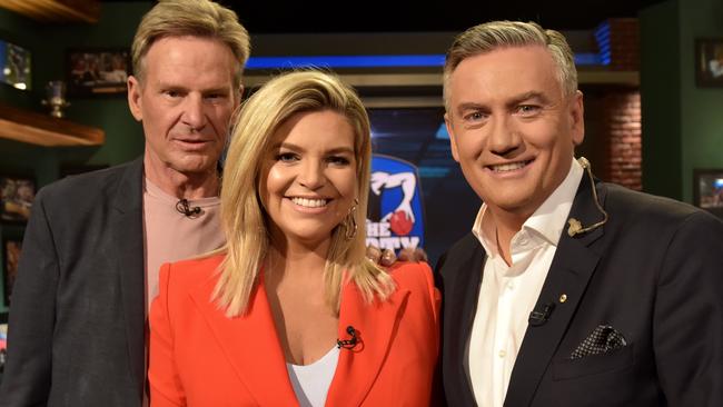 McGuire hosts The Footy Show with Maddern and Newman. Picture: Nine